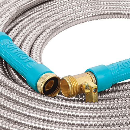 Aqua Joe Ajsgh75-Max 1/2-Inch Heavy-Duty, Puncture Proof Kink-Free, Garden Hose W/ Brass Fitting & On/Off Valve, Spiral Constructed 304-Stainless Steel Metal, 75-Foot #TOP3
