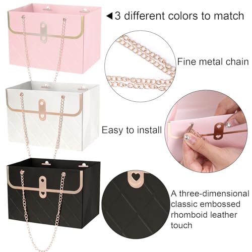 baotongle 6pcs Flower Paper Gift Box Bouquet Storage Bucket Handbag with Metal Chain Flower Boxes for Arrangements Wedding Valentine\'s Mother\'s Day Birthday Bridal Showe - Thumbnail 3