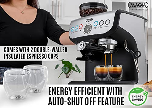 Zulay Kitchen Magia Manual Espresso Machine With Grinder And Milk Frother - 15 Bar Pressure Pump Cappuccino Machine - Latte Machine - & Extra Large 2L Removable Water Tank #TOP5