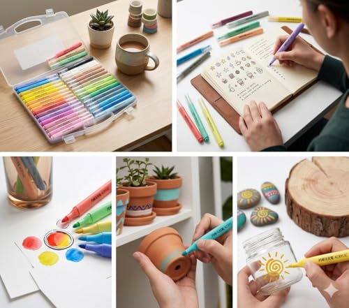 Image of Shopiable Store Acrylic Paint Marker Set - Waterproof, Quick Dry, Multi-Surface (Canvas, Glass, Wood, Rock) - Fine Tip 3.5mm - Non-Toxic Art Markers for Kids & Adults (60)