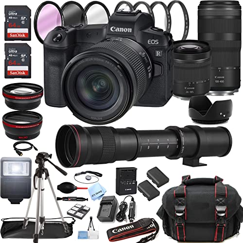 Canon EOS R Mirrorless Digital Camera with RF 24-105mm f/4-7.1 STM Lens + RF 100-400mm is USM Lens + 420-800mm Super Telephoto Lens + 128GB Memory + Case + Tripod + Filters (44pc Bundle)