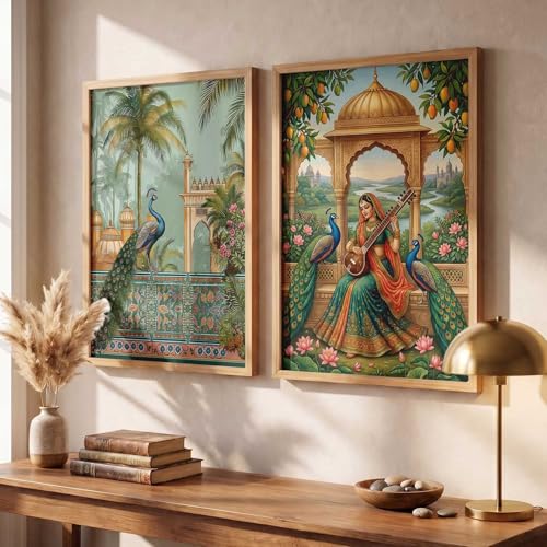Image of kotart Decorative Traditional Wall Art Home Decor Madhubani Painting poster With Frame For Living Room Bed Room Hotel Wall Decor Digital Reprint Set of 2 (10X13 INCH)