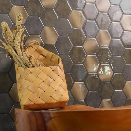 AdoDecor Peel and Stick Backsplash for Kitchen, New Upgrade Premium Hexagon Tile, Brown, Aluminum and PVC Composite Material, 10 Sheets 11.5" x 10" by AdoDecor - Image 4