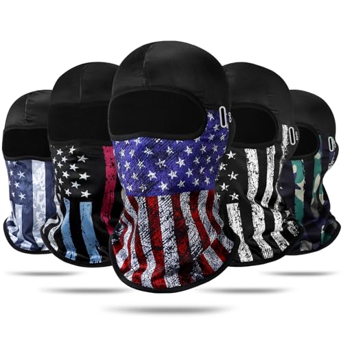 Shihanee 5 Pack American Flag Cycling Balaclava Summer Cool Face Ski Mask 4th of July Patriotic Windproof Dust Protection with Glasses Holes for 250th Anniversary Men Women Motorcycle Fishing
