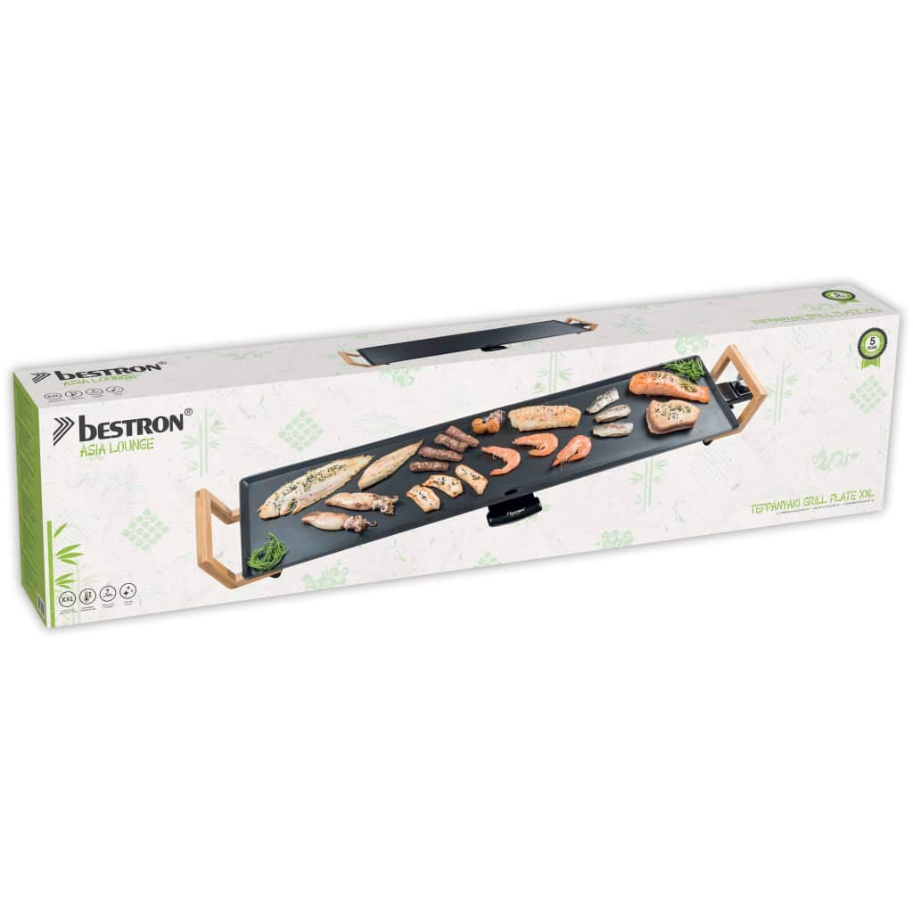 Bestron XXL Plancha electrica para cocinar en diseño ASIA, plancha cocina con revestimiento antiadherente, Parrilla eléctrica para hasta 8 personas, 1800 vatios, color: negro