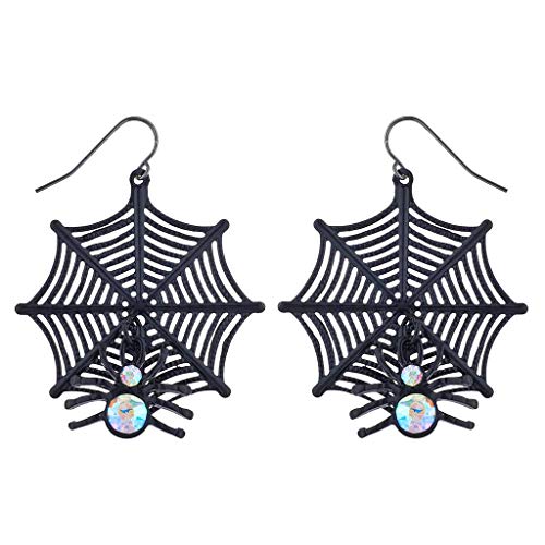 Lux Accessories Halloween Black Spider Web AB Stone Cosplay Party Costume Dangle Earrings