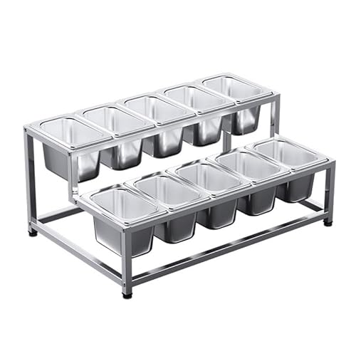 WDSOPK Condiment Serving Container, Stainless Steel Countertop Holder Buffet Containers Commercial Spice Rack Set For Kitchen Buffet Catering (Silvera 55.5x37x26cm)