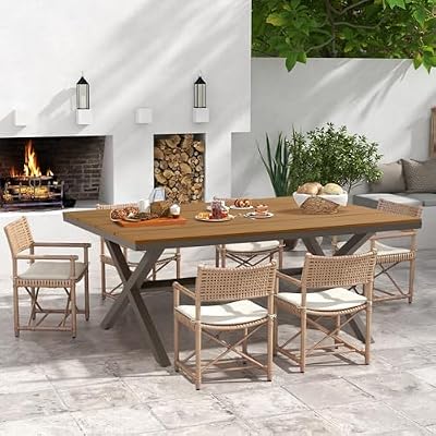 RoyalCraft Outdoor Dining Table for 6, 59" x 35" Rectangular Patio Dining Table, Aluminum Outdoor Table with Adjustable Foot Pads, Patio Furniture for Garden, Backyard, Poolside, or Indoor, Natural
