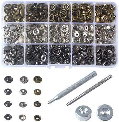 INNEOTC 90 Sets - 12mm(1/2") Metal Gunmetal Black Plated Steel Snaps Fastener Leather Rapid Rivet Button Sewing with Seting Tool (12mm, Mixed)