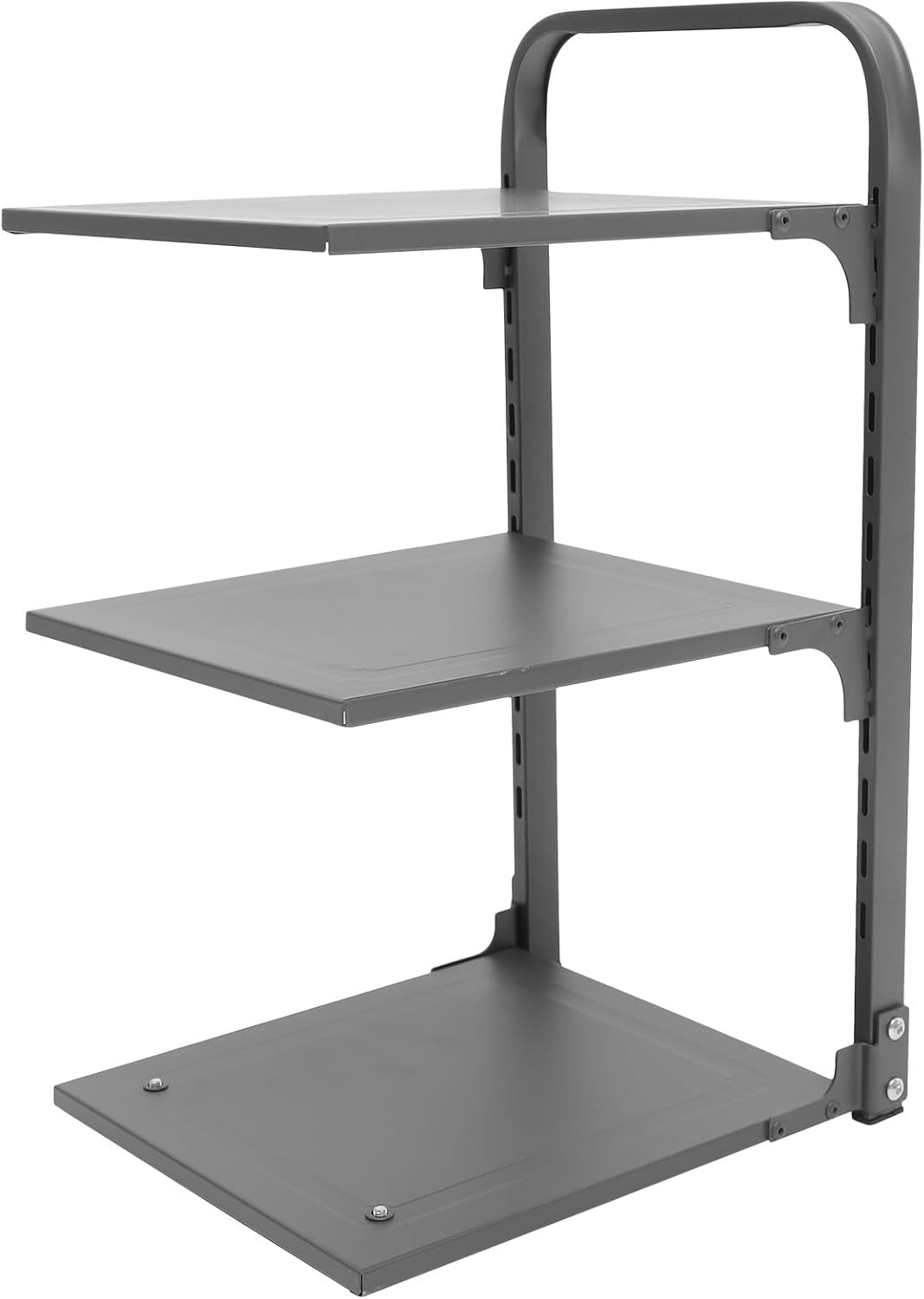 Veemoon Multi-tier Foldable Carbon Steel Pot Rack Organizer for Kitchen Cabinet and Countertop, Heavy Duty Pan and Cookware Storage Shelf with Large Capacity, Gray Three-layer Pan