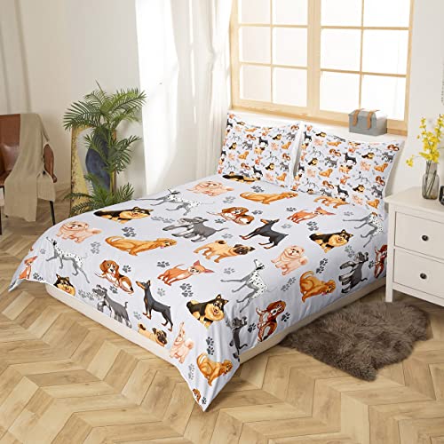 Kids Cute Dog Bedding Set Toddler Cartoon Dogs Comforter Cover For Boys Girls Children Pet Dog Puppy Animal Lover Duvet Cover Lovely Dog Paw Bedspread Cover Room Decor Quilt Cover Full Size #TOP1