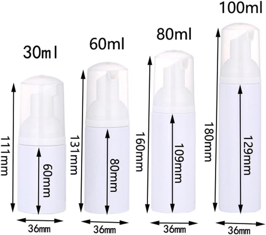 20PCS 30/100ML Empty Plastic Foam Pump Bottles Portable Travel Size Foam Dispenser Bottle For Face Cleaner Soap Shampoo Dispenser Refillable Travel Cosmetics Packaging Container (white-black cap,60ml)