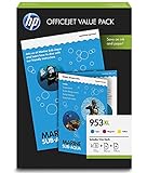 El paquete de ahorro HP 953XL contiene 3 cartuchos de tinta de alta capacidad originales cian, magenta, amarillo; 50 hojas de papel de impresión A4; 25 hojas de papel de inyección de tinta mate A4