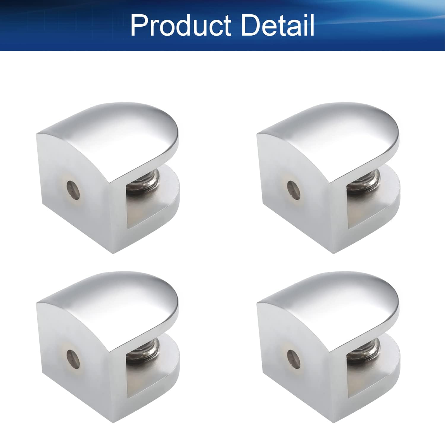 10Pcs Zinc Alloy Adjustable Glass Shelf Bracket Half Round Door Cabinet Clamp Clip Holder for 8-10mm Thickness Silver Tone