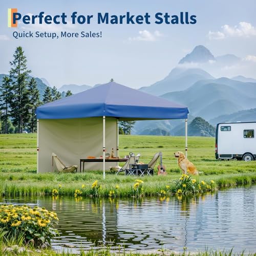 GarveeHome 10x10 Pop Up Canopy Beach Tent with Removable Sidewall UPF 50+ Waterproof, Tents for Camping & Parties, Gazebo Outdoor Canopy Tent, Easy Setup in Center Lock One Push Instant, Blue by GarveeHome - Used condition - Image 4