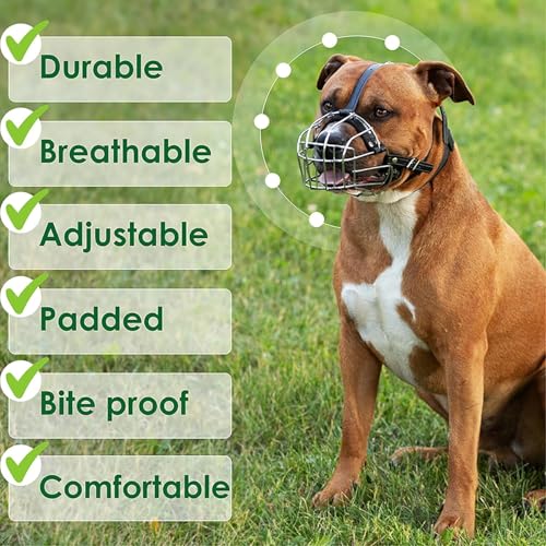 BRONZEDOG Maulkorb für Hunde, Metallmaske, für Amstaff, Pitbull, verstellbare Lederriemen für große Hunde, Braun (Rosa, one Size)