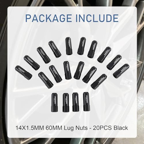 Image of Extended Forged Aluminum Tuner Racing Lug Nut 20PCS M14x1.5 60MM Black | Compatible with most tuner and performance vehicles