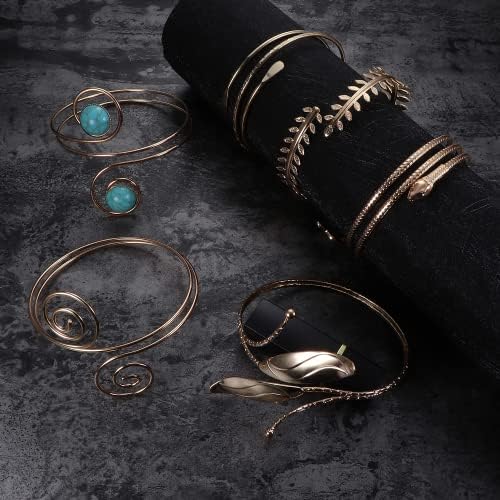 LOLIAS 6Pcs Cuff Bracelets for Women Upper Arm Cuff Jewelry Open Armlets Armband Jewelry Coil Upper Arm Bracelet Bangle Adjustable Armband Jewelry Set
