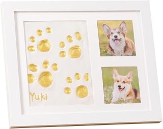 MICKYU Baby Handprint & Footprint Kit with 8-Color Paints, Newborn Air-Dry Clay Wood Keepsake Frame, Photo Display for New Parents, 9 x 11 in, White