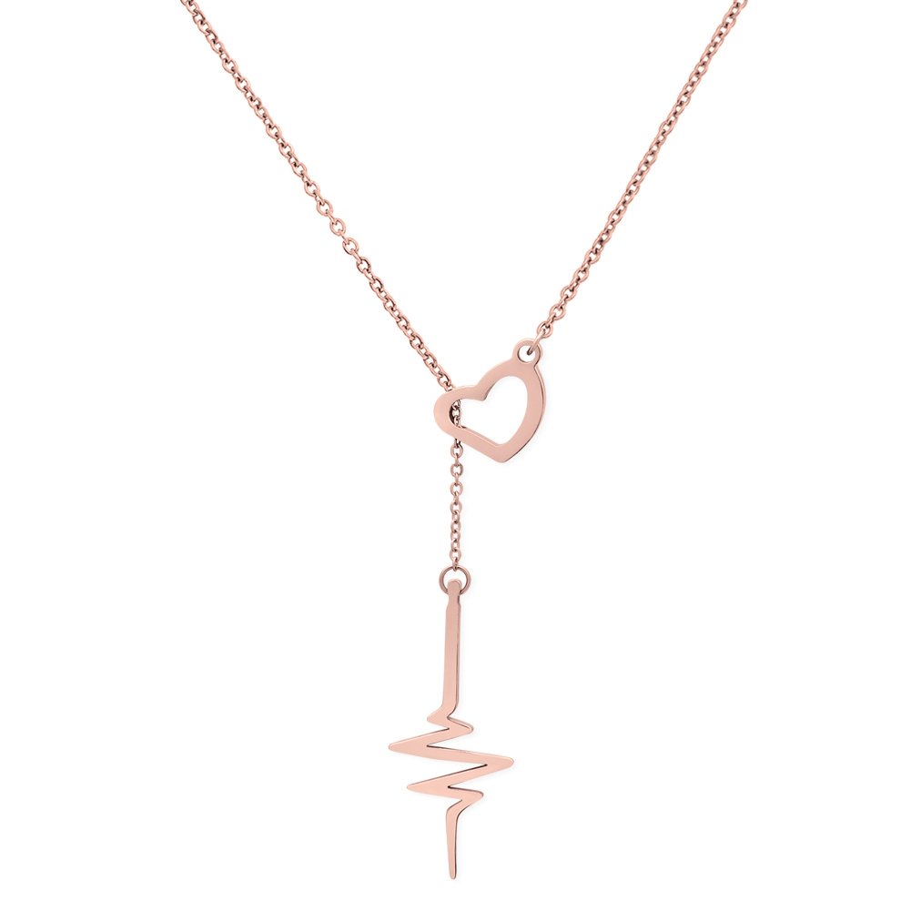 Collar Lariat Y de acero inoxidable de 18 quilates con corazón y corazón, Acero inoxidable