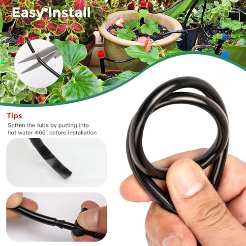 Maotong 100FT 1/4 inch Drip Irrigation Tubing Distribution Hose Tube for Garden Irrigation System (Includes 1 pack 6-Way Connector and 20pcs 1/4" Tee Splitters and End Plugs) — view 5