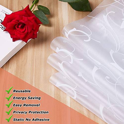 Lemon Cloud Window Privacy Film, No-Adhesive Static Decorative Window Film, Frosted Stained Glass Window Cling Leaf Design (17.5In. By 78.7In, White Leaf) #TOP6