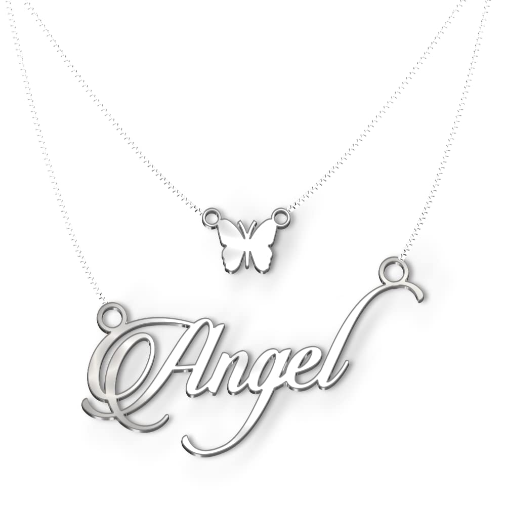 Angel Name Necklace in Silver Polish – Double Pendant with Name & Butterfly Charm, Personalized Jewelry for Women, Anti-Tarnish, Splash Proof, Nature-Inspired Gift, Stylish & Meaningful Design (B09XWST2L3) Amazon Price History, Amazon Price Tracker