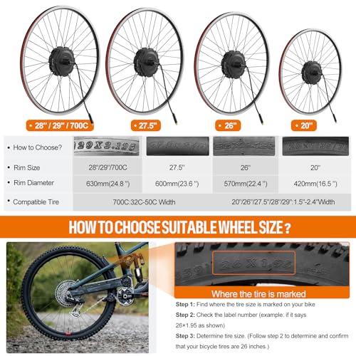Varstrom 48V 500W 750W Rear/Front Hub Motor Kit - Ebike Conversion Kit for 20\"/26\"/27.5\"/700C Front Rear Wheel,Electric Bike Conversion with Display & Ebike Battery Optional Fits Mountain/City Bikes