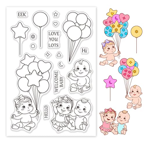 GLOBLELAND personne Tampon Transparent, Bébé Tampon en Silicone Joint de Motif de Bébé et Ballon Timbre en Silicone Feuilles de Timbres pour la Carte et Scrapbooking Décor Cover