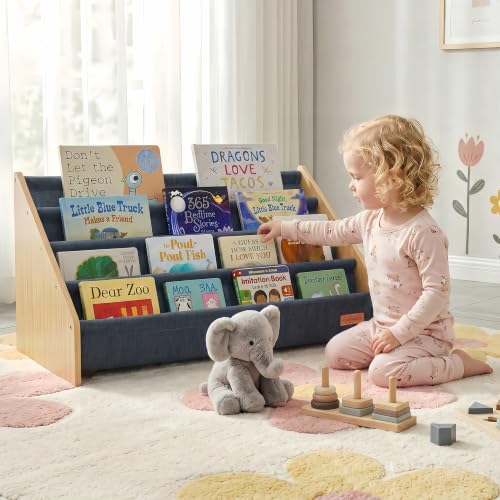 PERFNIQUE Montessori Kids Bookshelf, Wooden Front-Facing Baby Bookcase Organizer for Toddlers, 4-Tier Sling Decorative Book Rack with Deep Pockets for Kid Rooms, Nursery, Playroom & Reading Corner by PERFNIQUE - Image 2