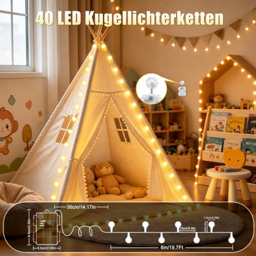 cshare Led Lichterketten Globe Außen, 6M 40LED Kugel Batteriebetriebene Lichterkette mit Timer IP65 Wasserdicht für Jar Garten Camping… – Ansicht 5