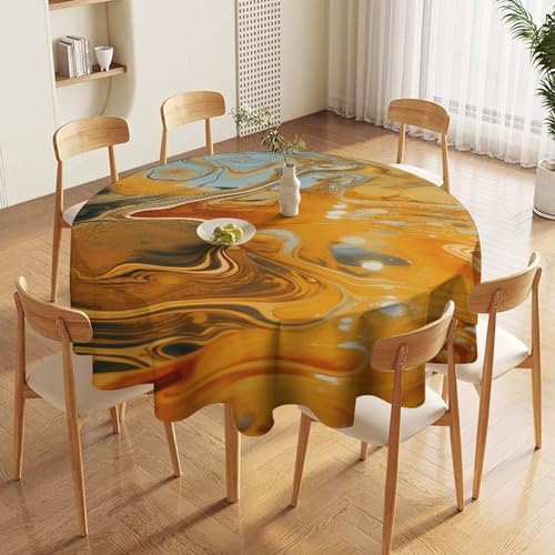 Nappe ronde imperméable orange et jaune 152cm lavable pour table de salle à manger - 4