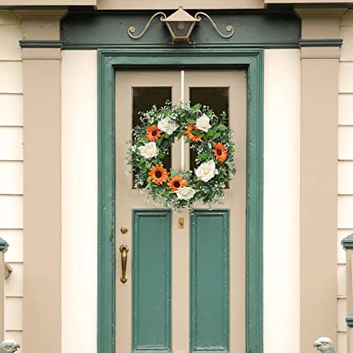 Somyting Artificial Floral Wreath, 20” Sunflower Rose Wreath Rustic Farmhouse Flower Wreath Mixed Floral Wreath Summer Fall Wreath For Front Door Window Wedding Festival Celebration Decor #TOP1