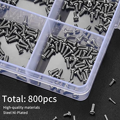 woshilaoDS 800Pcs Tiny Screws for Electronics, Micro Small Pan Head Machine Screws Assortment Kit for Eyeglasses, Watches, Clocks, Mobile Phone, M1/M1.2/M1.4/M1.6/M1.7 (800)