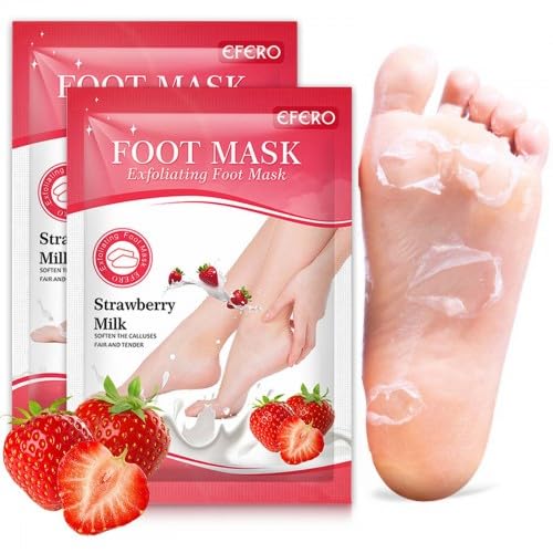2 pares de máscaras exfoliantes para pies, máscara exfoliante de fresas, anticallos y piel muerta, calcetines SPA para pies suaves