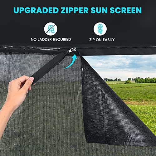 Fonzier Rv Awning Shade Screen With Zipper, 600D Top + Mesh Bottom, Sunscreen Shade Complete Kits For Trailer Camper Awning 8' X 13'3'' #TOP3