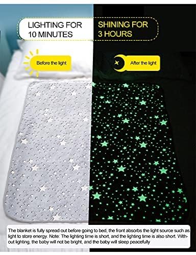 W2S Glow in The Dark Blanket for Kids, Light Weight Soft Cozy All Weather Blankets for 1-10 Years Old Toddlers, Baby. Size : 120CM X 180CM (Blanket-Star) 4