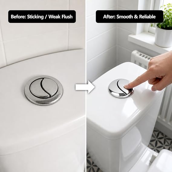 Universal Toilet Flush Button Replacement, 38mm Dual Flush Toilet Push Button for Cistern, Chrome ABS Toilet Flush Buttons Replacement with Stainless Steel Spring, Easy Install Bathroom Repair Part