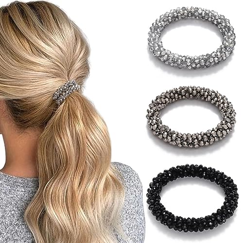 Generse Perlen-Haargummis, Strass, Pferdeschwanz-Halter, Perlen-Set, Haargummis, elastische Haarbänder, Haarschmuck für Damen und Mädchen (3 Stück) (gestreift A)
