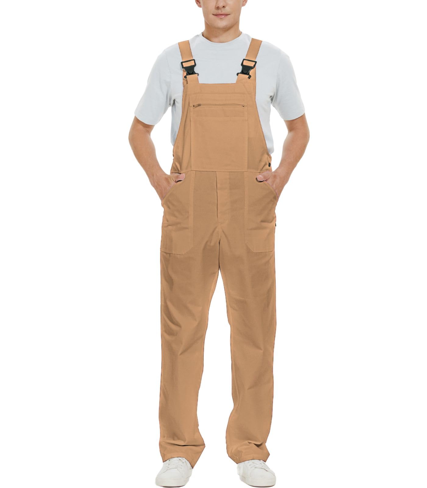 WORK IDEAMen's Bib Overalls Workwear Fashion Lightweight Jumpsuit with Pockets