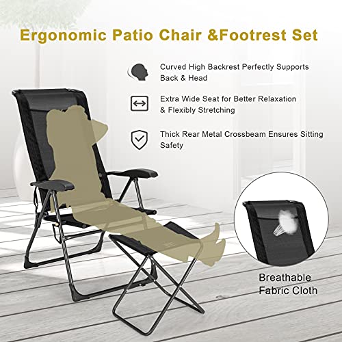 Giantex GT10017BK-2-WH 4 Pcs Folding Patio Chairs Set 2 Pack Patio Dining Chairs With Footrest Portable Sling Chairs Camping Lawn Chairs With Adjustable Back Outdoor Bistro Chairs thumb #4
