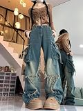 Y2K Baggy Ripped Jeans for Women – Wide Leg Butterfly Print & Star Patch Distressed Denim Pants High Waist Streetwear (US, Alpha, XX-Large, Regular, Regular, Blue1)
