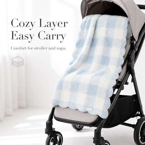 Image of Mud Pie Blue Gingham Chenille Blanket, Soft Baby Blanket for Nursery, Stroller and Shower Gift