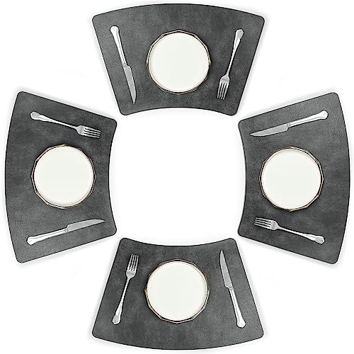 fanquare PU Round Placemats 48x30 cm Cowhide Grain place mats for Dinning Table Washable Grey Wedge Shaped Table Mats Pack of 4