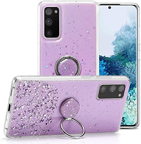 DEFBSC for Samsung Galaxy S20 FE 5G Case with Ring, Glitter Sequin Clear Back Cover with 360° Rotation Ring Holder Kickstand,Soft TPU Bumper Phone Case Slim Transparent Sequin Back Case - Pink