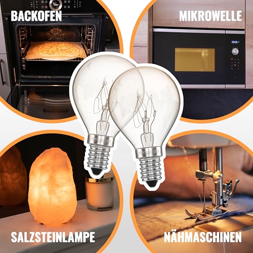 POPPSTAR Backofenlampe E14 40W hitzebeständig bis 300 Grad (2400K warmweiß, 350lm), 2er-Pack