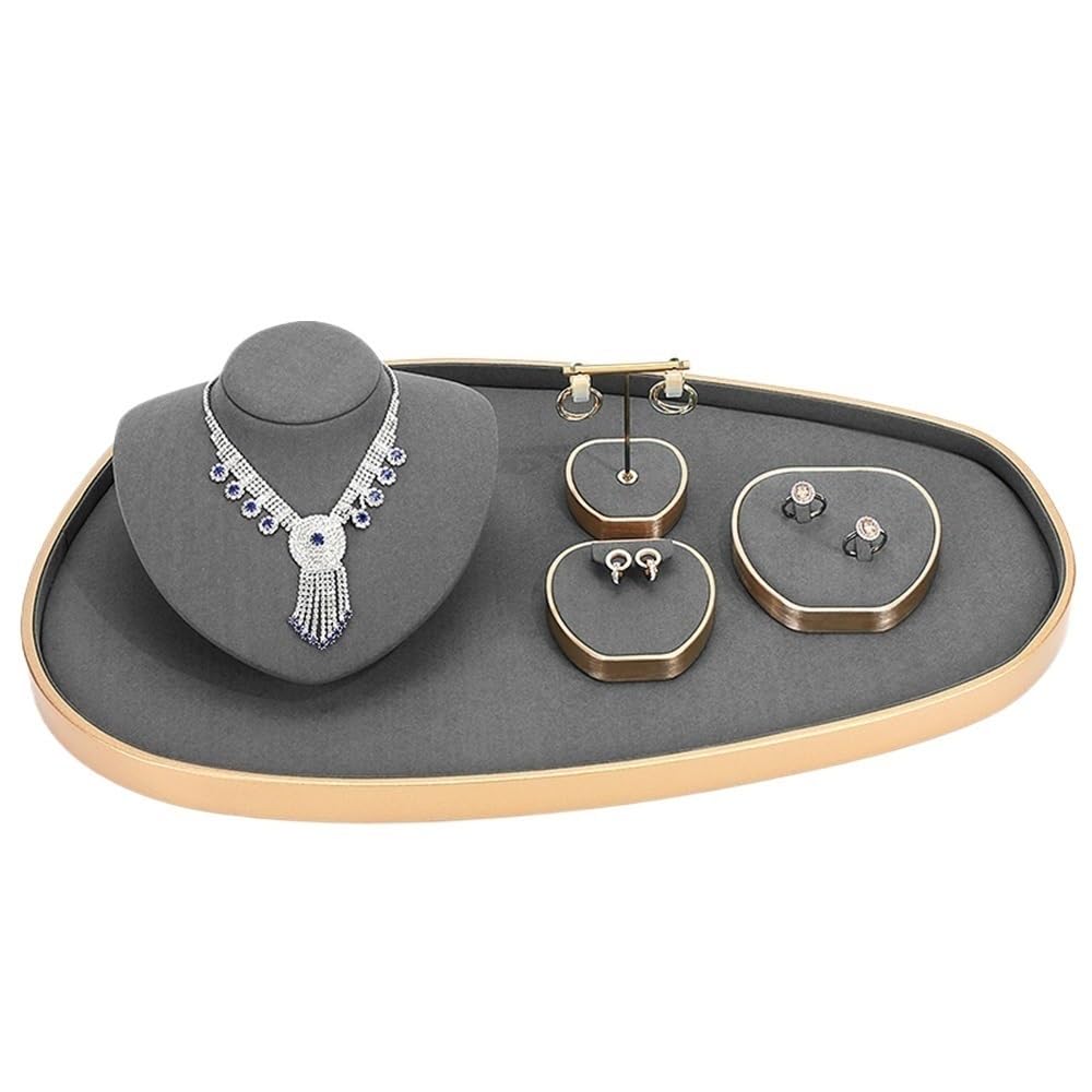 YCTTKDD Soporte Multi Determinado del Terciopelo Gris de la exhibición de la joyería del Ajuste del Metal Dorado para el Anillo
