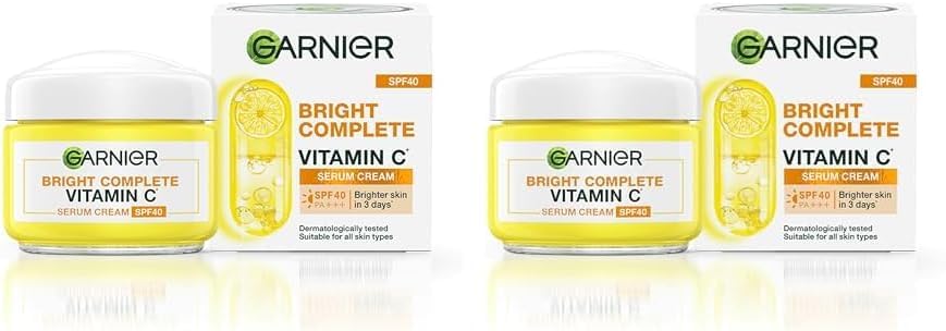 Garnier Skin Naturals, Day Cream, Brightening & Protects Skin from Sun, Bright Complete Vitamin C Serum Cream, 45 g (Pack of 2)