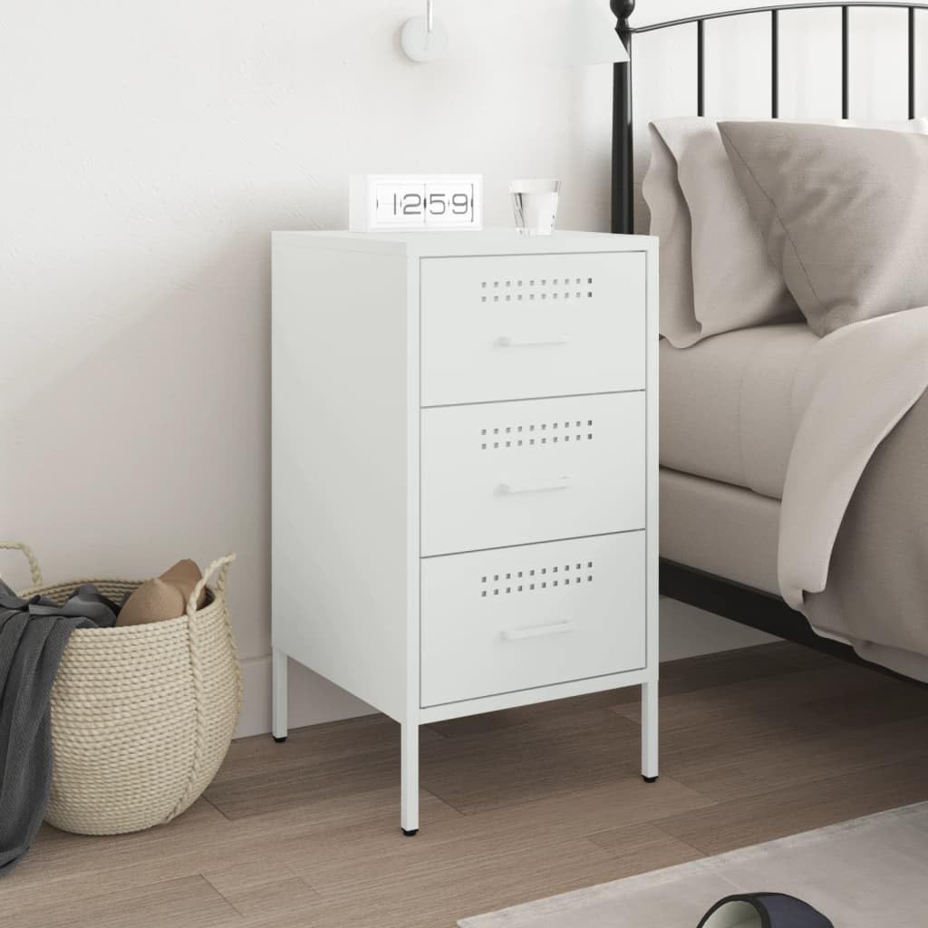 Table de chevet étroite blanche en acier pour optimiser la chambre