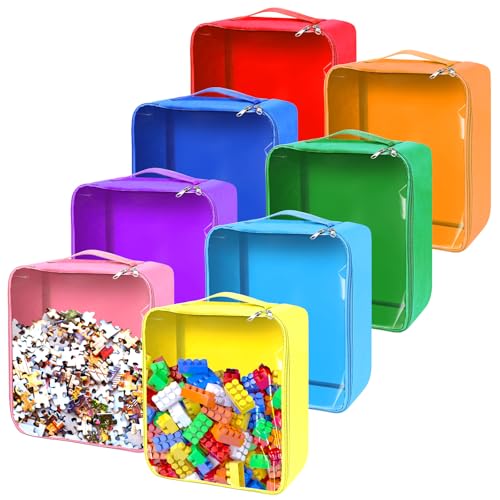 EVELOMO 8 Packs Toy Storage Bags with Zipper, Clear PVC Organizing Bags,Waterproof Toy Storage Bags,Toy Organizing Bags for Building Blocks, Books, Puzzle